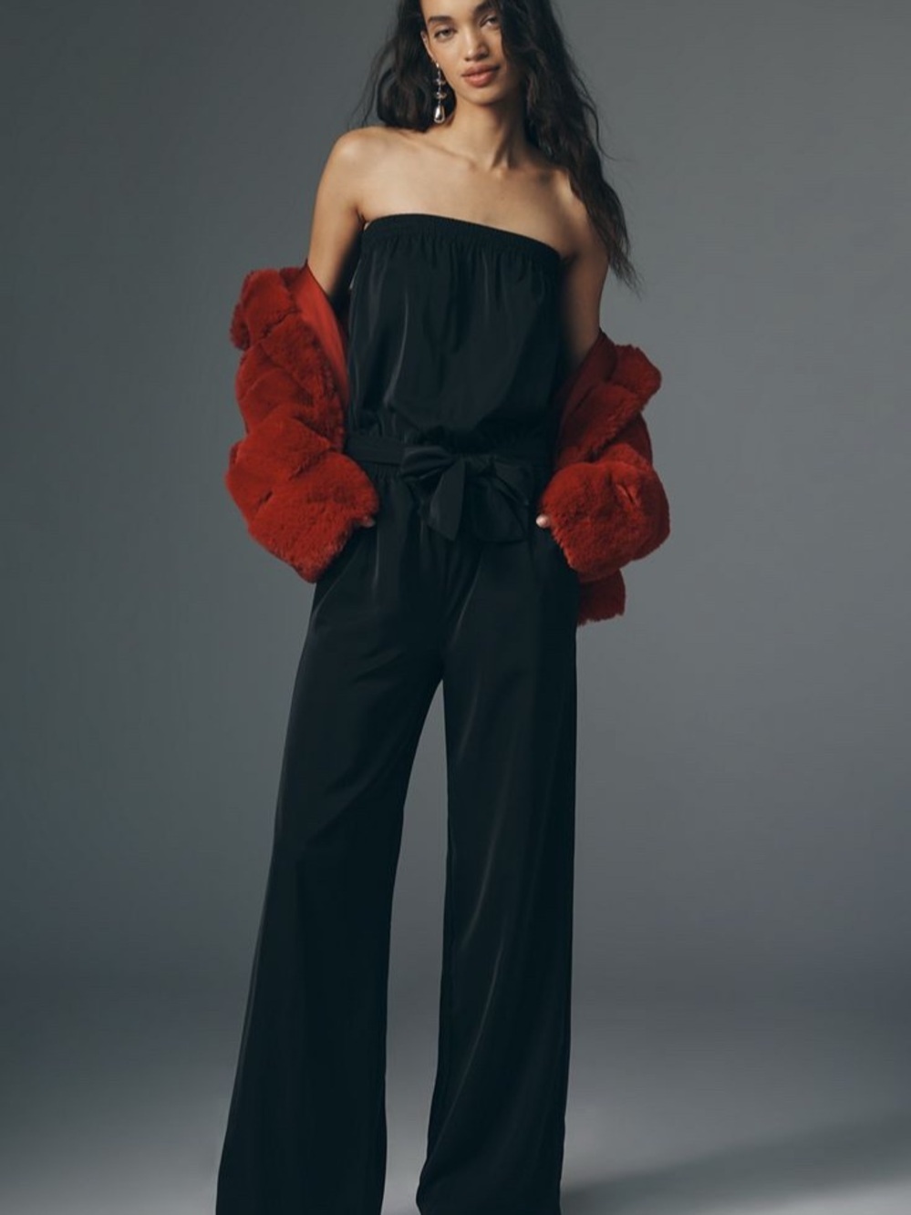 NWT Anthropologie Bishop + Young Strapless Belted Wide-Leg Jumpsuit in Black XS